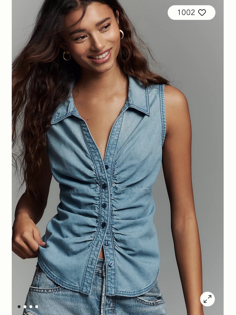 Pilcro Light Blue Sleeveless Ruched Denim Tank
